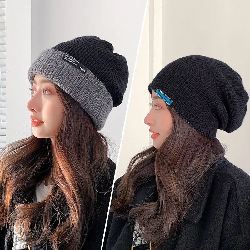 Bonnet en maille unisexe bicolore style k-pop slouchy_voghion.com