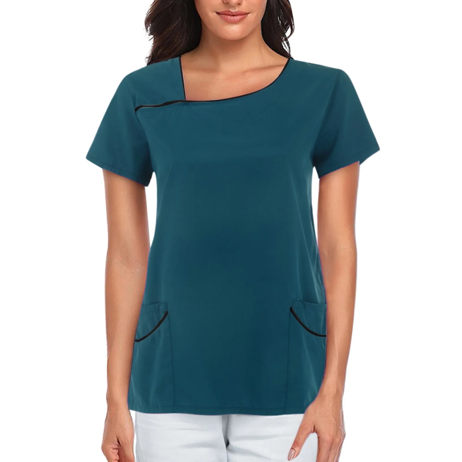 Nurse Scrubs Top Nurse Uniform Dress Nurse Uniform Suits Nurse Uniform Workwear Women Short Sleeve V-neck Solid Color Nursing Blouse Working Uniforms Overalls Top