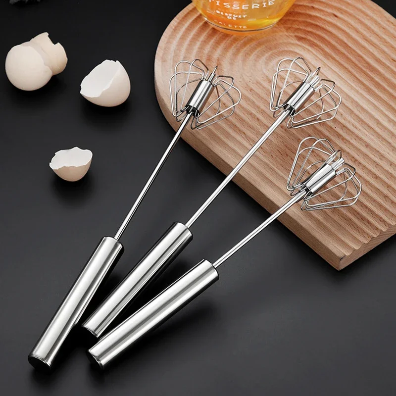 Semi-automatic Egg Beater 304 Stainless Steel Egg Whisk Manual Hand Mixer Self Turning Stirrer Kitchen Accessories Tools egg beater