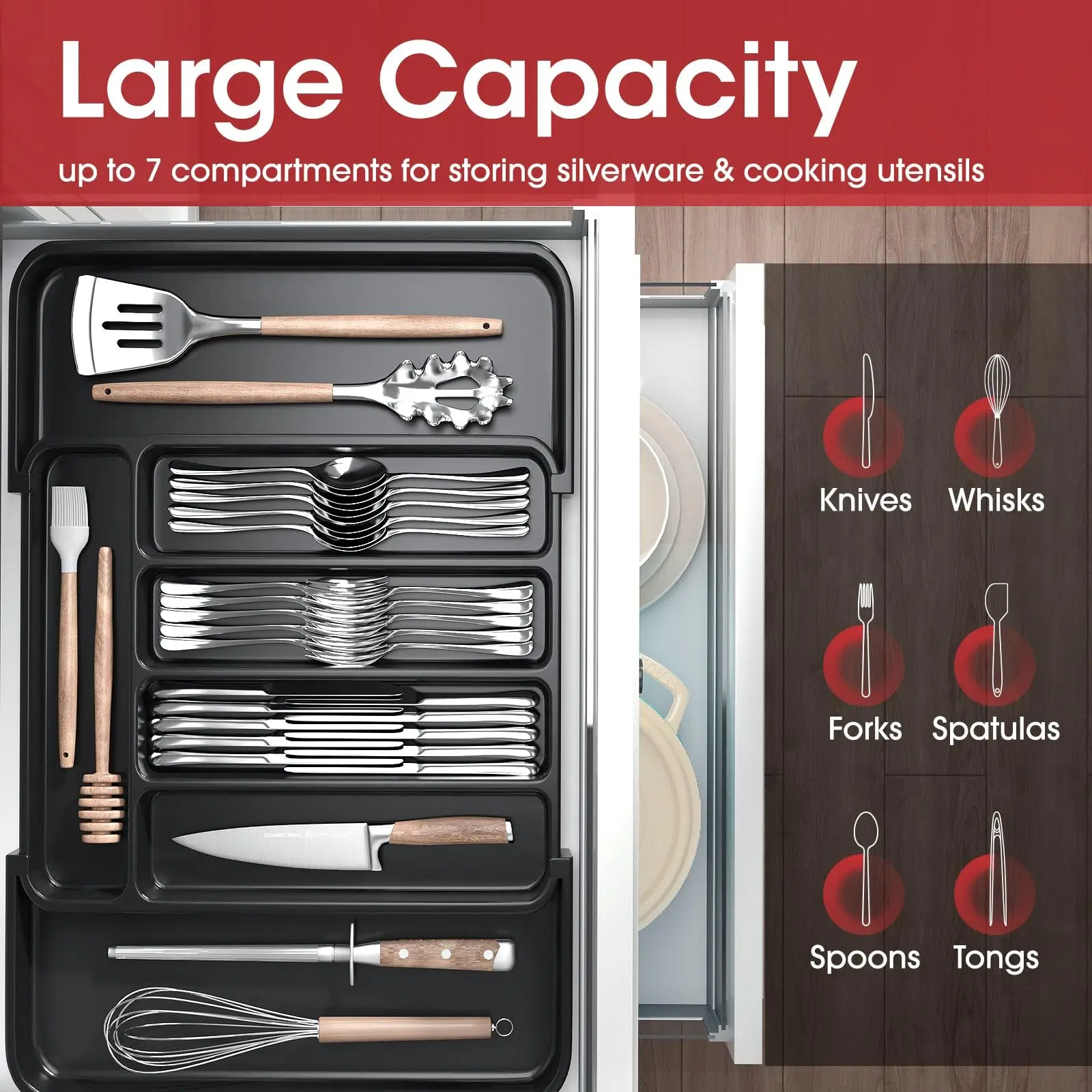 Silverware Expandable Kitchen Drawer Organizer Adjustable Utensil Cutlery Drawer Organizer for Forks Knives silverware organizer flatware organizer cutlery organizer