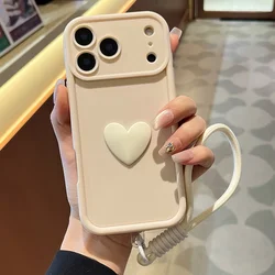 3D Candy Love Heart Soft Lanyard Phone Case - Silicone Shockproof Cover - iPhone 15 (White)