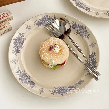 Piatto da pranzo retrò Piatto medievale Premium Sense Rituale domestico Sensazione Colazione Bistecca da dessert in ceramica 1