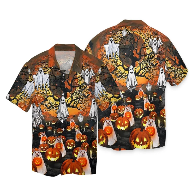 thumbnail image 1 of Camisa hawaiana de Halloween para hombre, ropa informal con estampado floral de manga corta, ropa de calle grande, botones 3D, camisetas de playa, camisas de verano de talla grande para hombre, 1 of 5