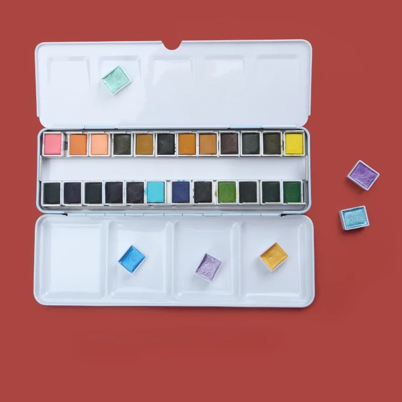 Paint Tray Professional Empty Palette Storage Tin Iron Box with Pans For Watercolor/Oil/ Acrylic Paints