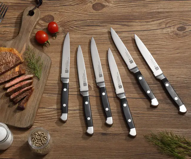 6 Pcs German Steel  Steak Knife Set  Highly Polished Handles With Block  Faca Churrasco Cuchillos De Cocina Steak Knives 3