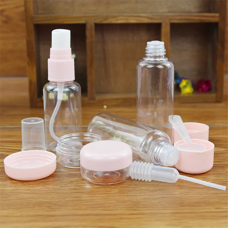 7pc/Set Travel Mini Makeup Cosmetic Face Cream Pot Bottles Plastic Transparent Empty Make Up Container Bottle Travel Accessories travel makeup containers