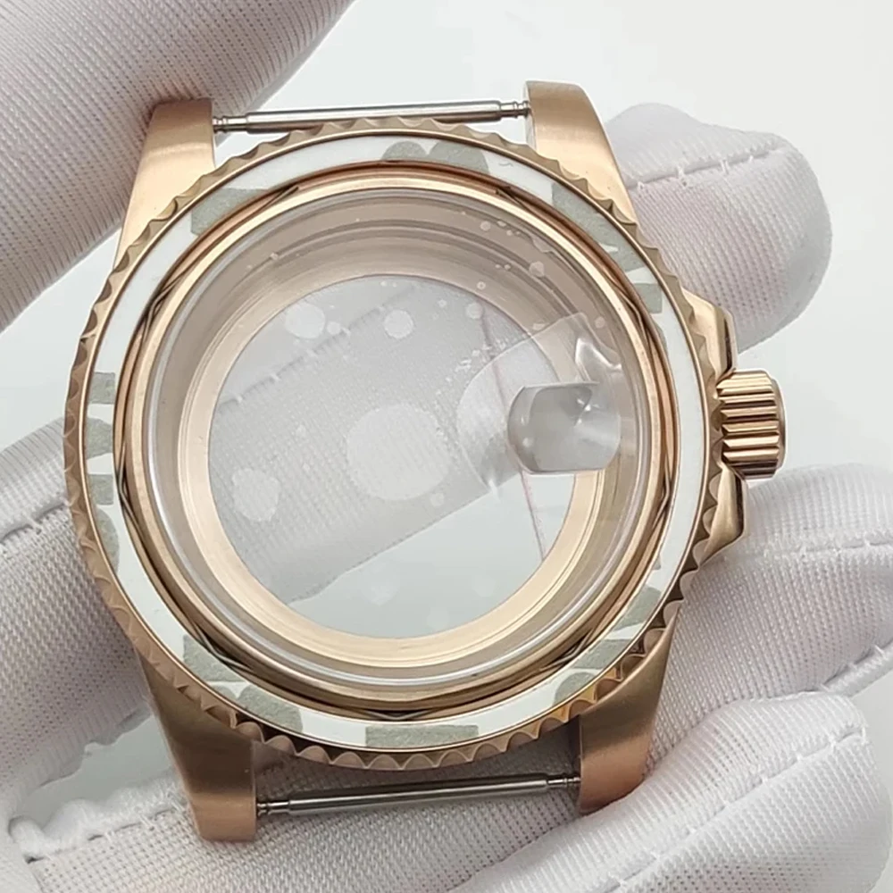 

Transparent Bottom Sapphire Glass Case, PVD Rose Gold SUB Watch Case 40mm, for NH35 NH36 4R35 4R36 Automatic Mechanical Movement