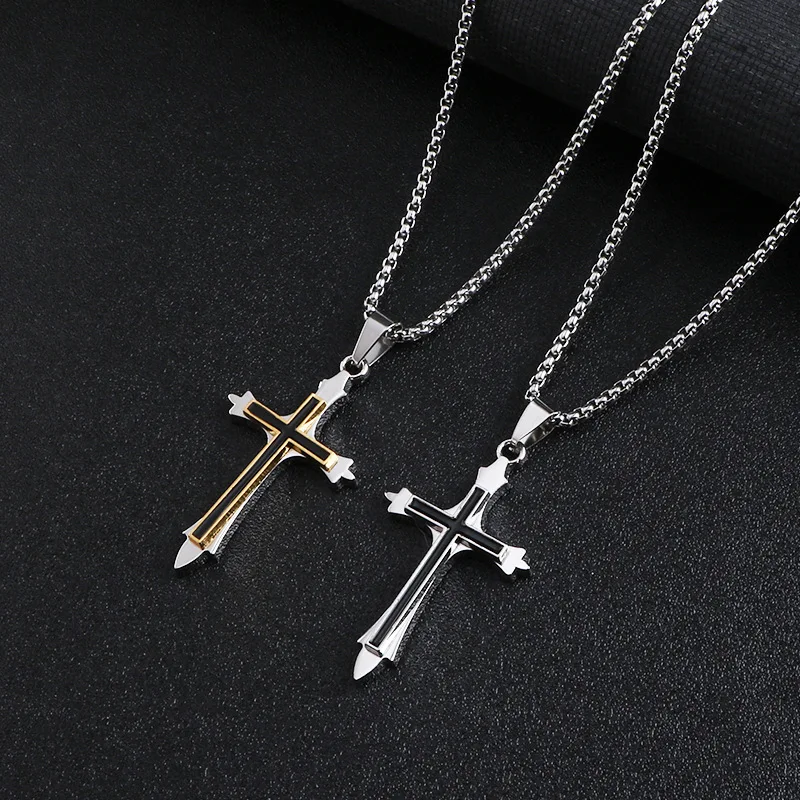 

European and American Double Cross Necklace INS Men and Women Hip Hop Punk Couple Pendant Student Nightclub Party Jewelry Gift