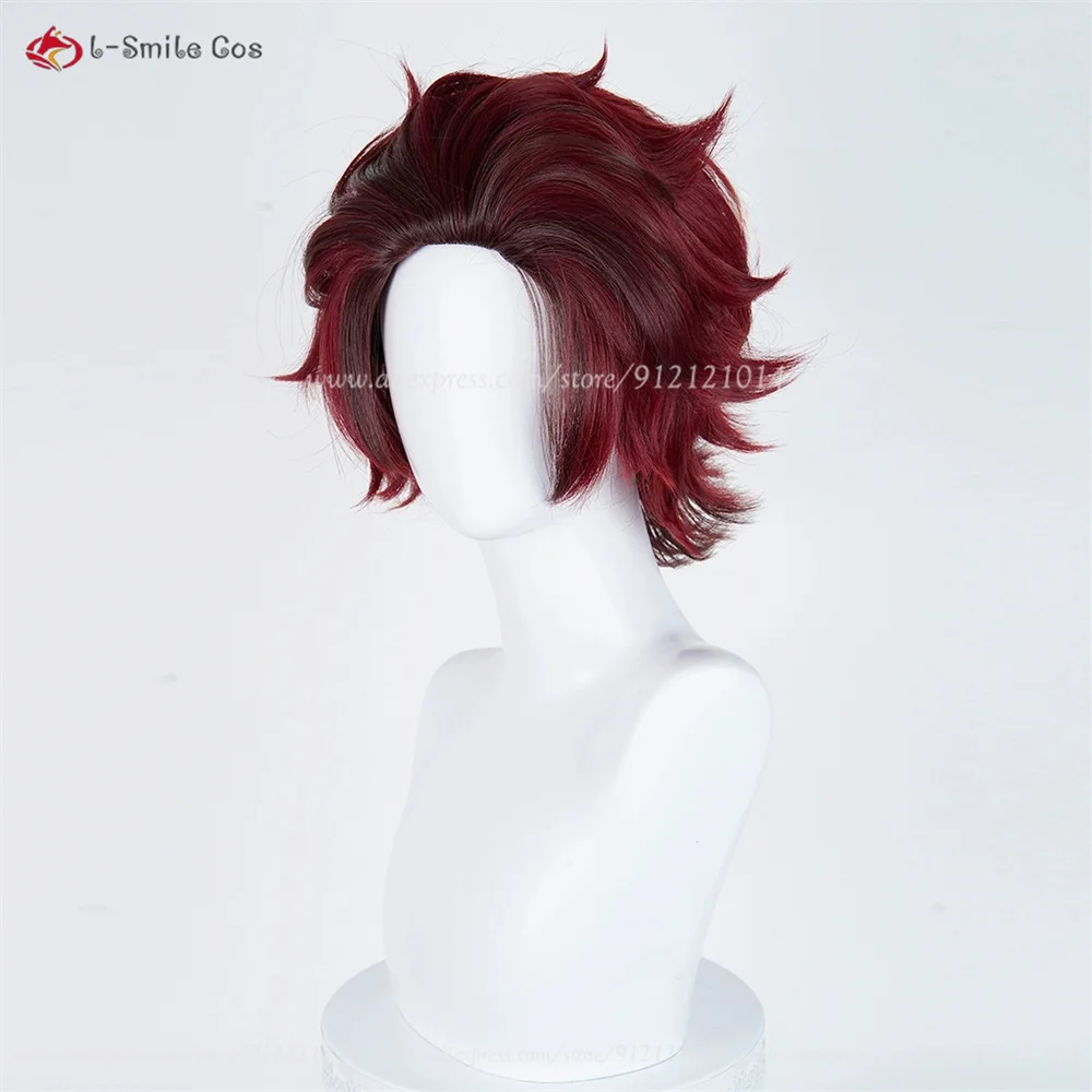 Kamado Tanjirou Cosplay Perücke 32cm Rotbraun Synthetik Hitzebeständig Halloween 6