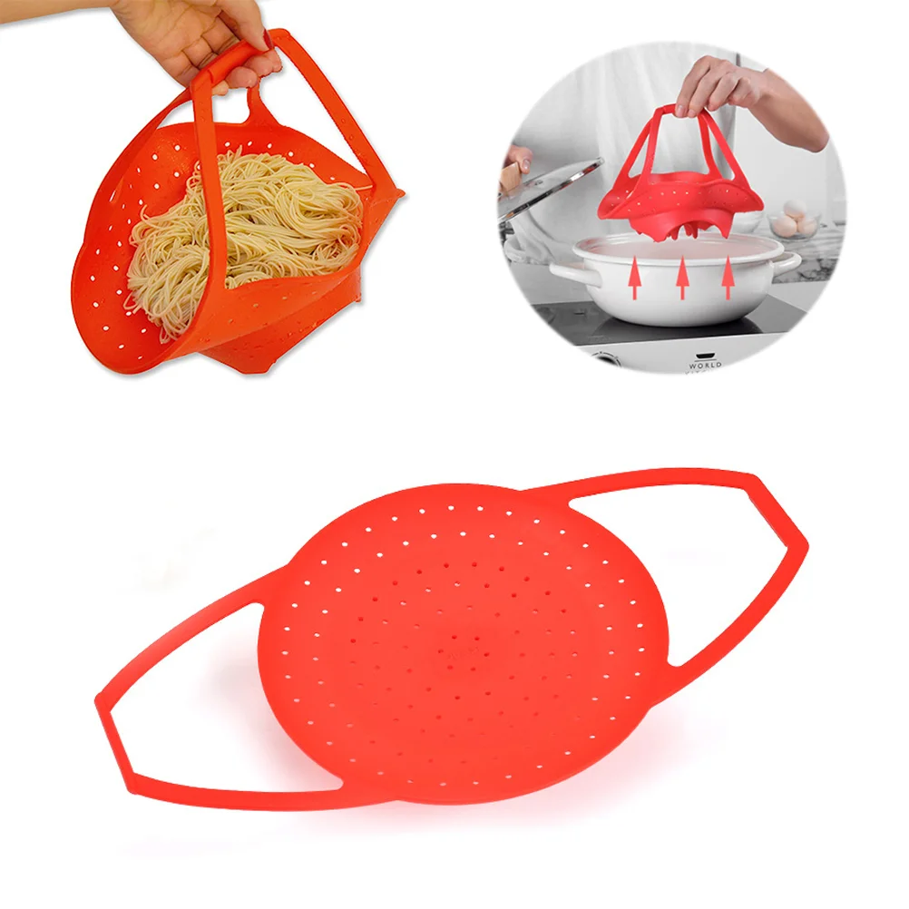 

Foldable Silicone Food Steamer Basket Vegetable Steamer for Healthy Cooking Fruits Veggies Seafood - S (Red)