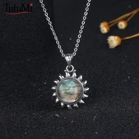 Collier en argent Sterling 925 avec améthyste Labradorite naturelle, collier Vintage en forme de soleil, cadeaux, bijoux fins pour femmes et hommes 1