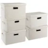 Medium 15" 21 Quart Collapsible Stackable Storage Bins w/ Lids, 5 Packs Beige Foldable Fabric Closet Boxes Lidded Linen 1
