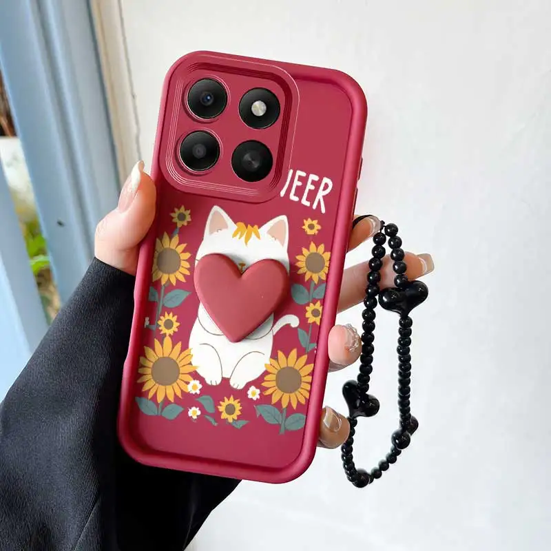 3-Piece Set: Happy Cat Phone Case with Lanyard and Craft Embellishments