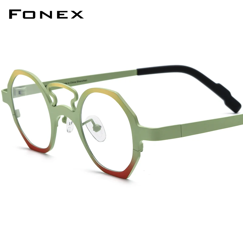 

FONEX Pure Titanium Glasses Women 2024 New Men Colorful Trendy Polygon Eyeglasses Frame Fashion Eyewear Okulary F85830