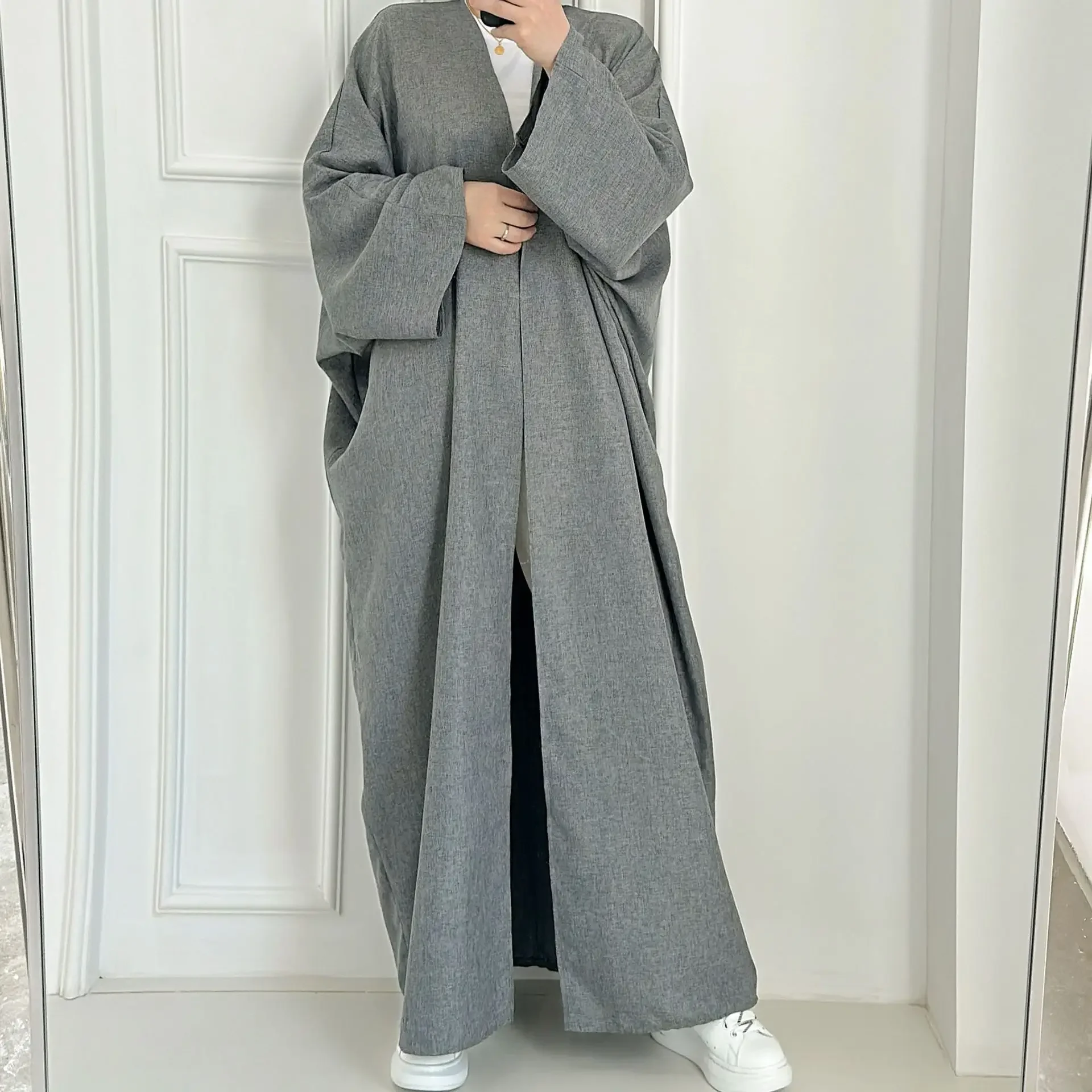 Eid Kimono Abaya for Summer Dubai Plain casual Cotton Linen Open Abayas Turkey Muslim Modest Long Dress Kaftan Islamic Outfit