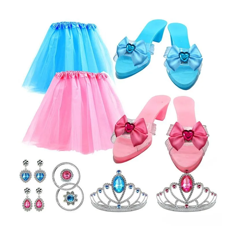 Girls Princess Jewelry Interactive Pretend Play Set Accessories Kits Toy Crown Ring Necklace High Heels Birthday Party Gift 2