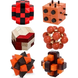 6 - Piece Wooden Brain Teaser Puzzle Set - Educational Assembly & Disentanglement Toys (F680ER038Q)