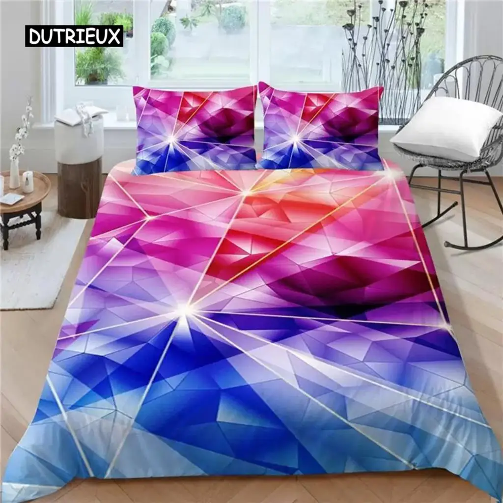 

Colorful Duvet Cover Set King Size Blue Purple Red Stitching Pattern Comforter Cover Set Microfiber Polygon Flash Quilt Cover