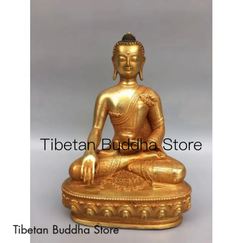 

7.9"Rare Chinese Old Buddha Pure copper gilding Statue of Sakyamuni Buddha