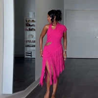 Nouvelle Tendance Femme : Robe de Soirée Sexy à Franges Couleur Unie, Coupe Irrégulière, Dos Nu, Sans Manches – Idéale pour les Soirées, les Rendez-vous Galants et les Clubs 3