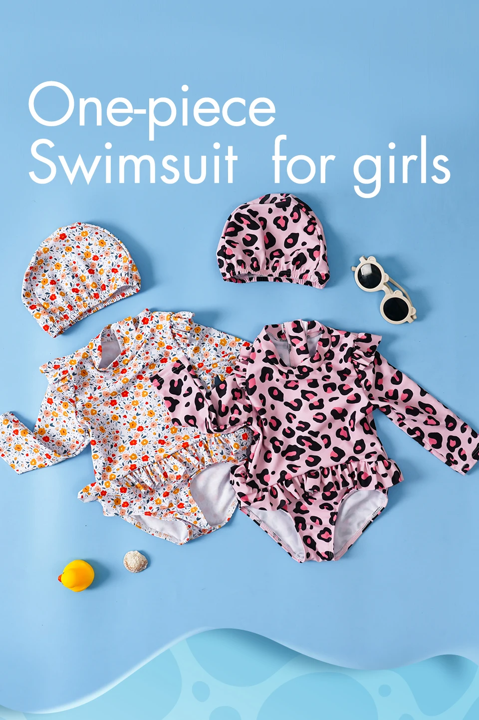 Säugling Baby Mädchen Bade bekleidung Sommer Bikini Set Kinder Kleinkind lernen Badeanzüge Langarm Badeanzüge mit Hut – Detail 1