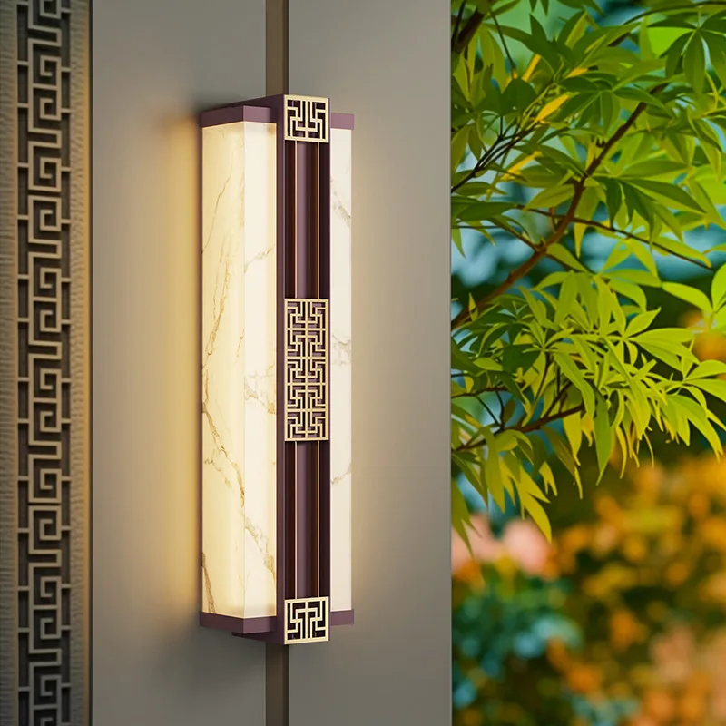 Luxury Lmitated Marble LED Wall Lamp Chinese Style Waterproof IP65 110V 220V Porch Light For Outdoor Street Path Sconce Adorn
