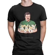 

Ron Swanson Holding Corgi Puppies T Shirts Men's Cotton Vintage T-Shirt Dog Lovers Tee Shirt Short Sleeve Clothing Printed