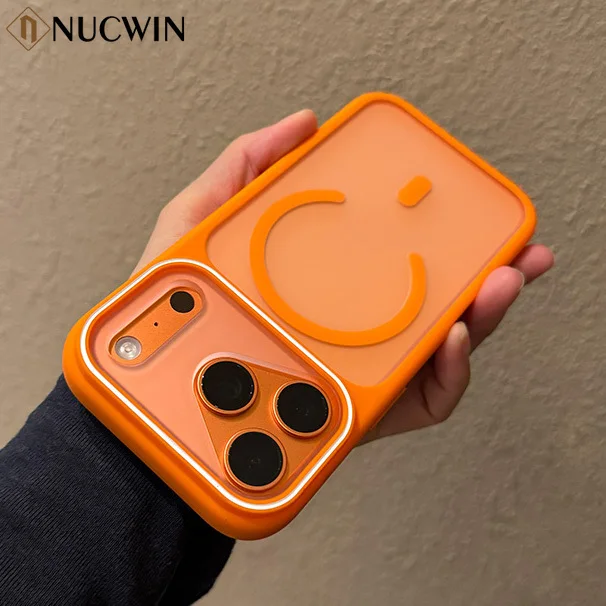 Luxury Orange Matte Transparent Magnetic Phone Case - Skin Feel Shockproof Cover