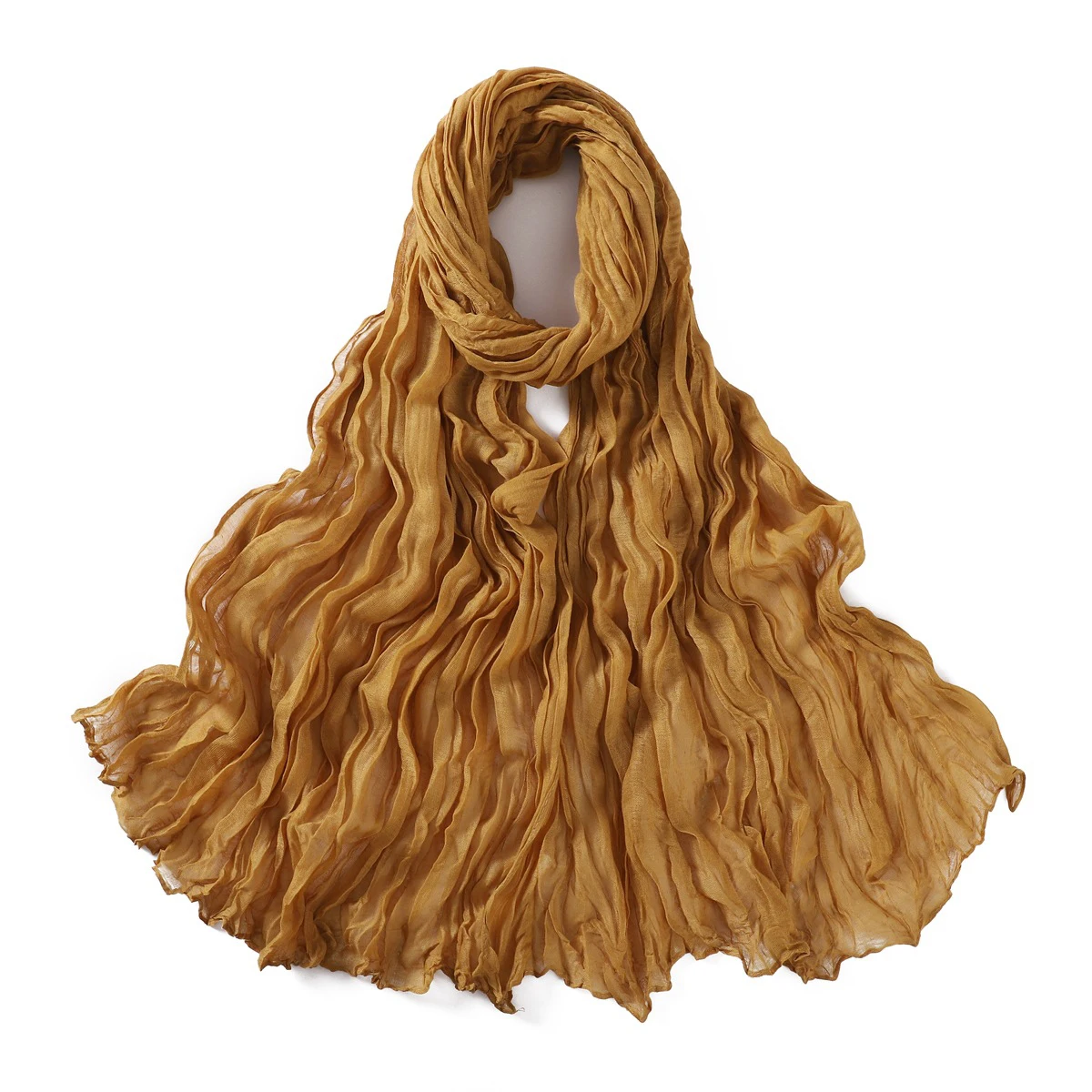 Women's Lightweight Crumpled Cotton Voile Scarf - Spring Solid Color Shawl Wrap