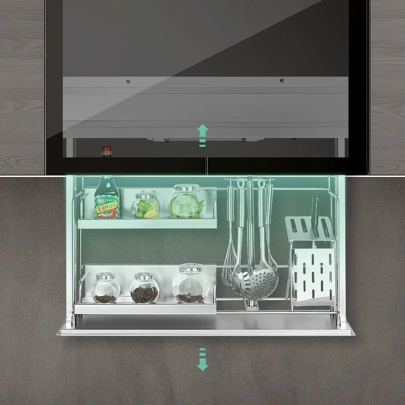 New Kitchen Cabinet High Cabinet Stainless Steel Wall Electric Lift Pull Basket Rack