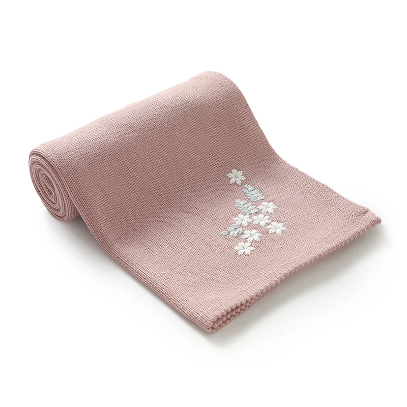 Cotton muslin blanket Swaddle blanket Cotton swaddle Knit blanket Baby Blankets Newborn Fashion Floral Embroideried Infant Boys Girls Stroller Nursery Swaddle Wrap Plaid 90*70cm Toddler