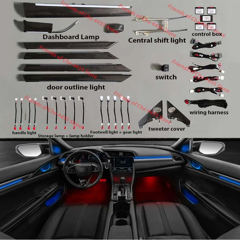 

64 Colors LED Ambient Light Lamp For Honda Civic Ambient Light For 10th Civic 2016 2017 2018 2019 2020 2021 Atmosphere Light