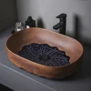 Ceramic Table Sink Bathroom Balcony Lavatory Vanity Sink Above Counter Wash Basin Countertop Vessel Sink Brown Art Basin Bowl 1