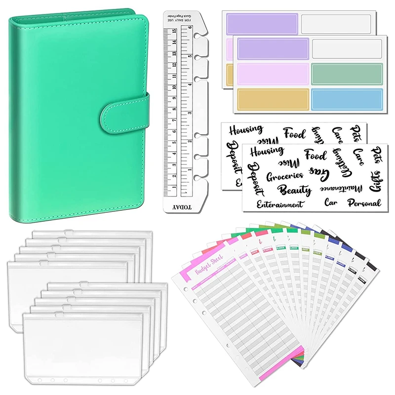 

A6 из искусственной кожи органайзер для блокнота с 6 кольцами, 10 конвертов, 12 бюджетных листов для экономии денег