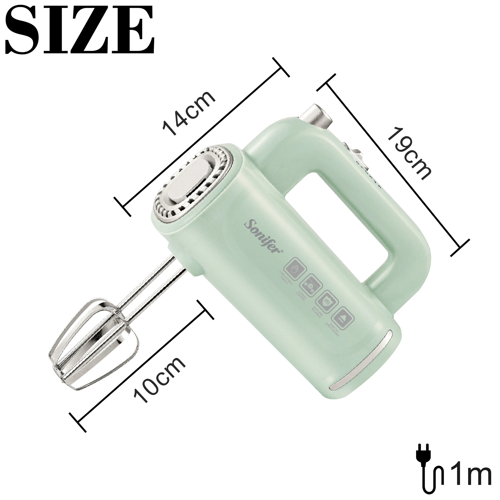 "خلاط يدوي Sonifer SF-7034. مظهر أخضر فاتح، لون جد...