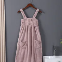Wearable Bath Towels Coral Fleece Women's Bath Skirt Absorbent Sling Bathrobe Bath Skirts Shower Bathroom Quick Dry Towel 3