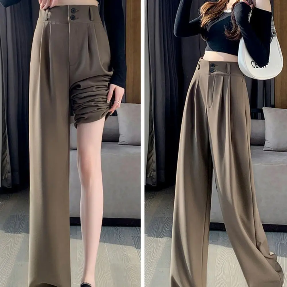 

Брюки-Багги женские с завышенной талией и широкими штанинами, свободные прямые повседневные Костюмные брюки с двумя пуговицами, осень