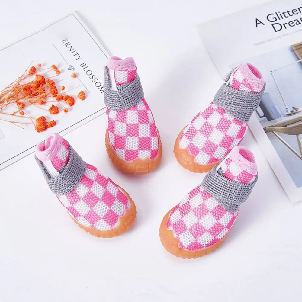 

4pcs/set Breathable Breathable Pet Dog Shoes Wear-resistant Soft Hollow Dog Boots Sandwich Mesh Anti-skid Puppy Mesh Shoes
