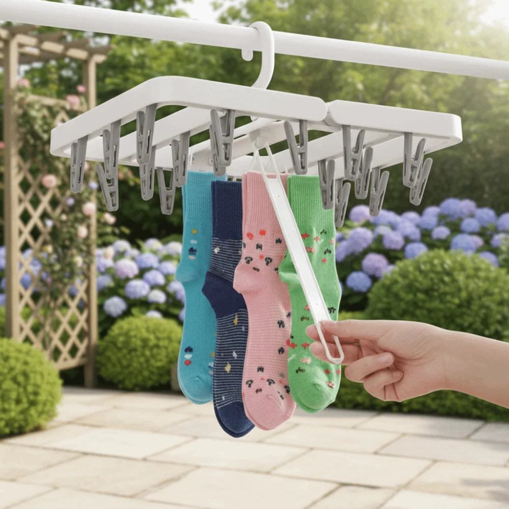 Portable 10/20 Clips Collapsible Clothes Drying Rack Plastic Windproof Sock Drying Clip Space Saving Hanging Drying Rack Clothes