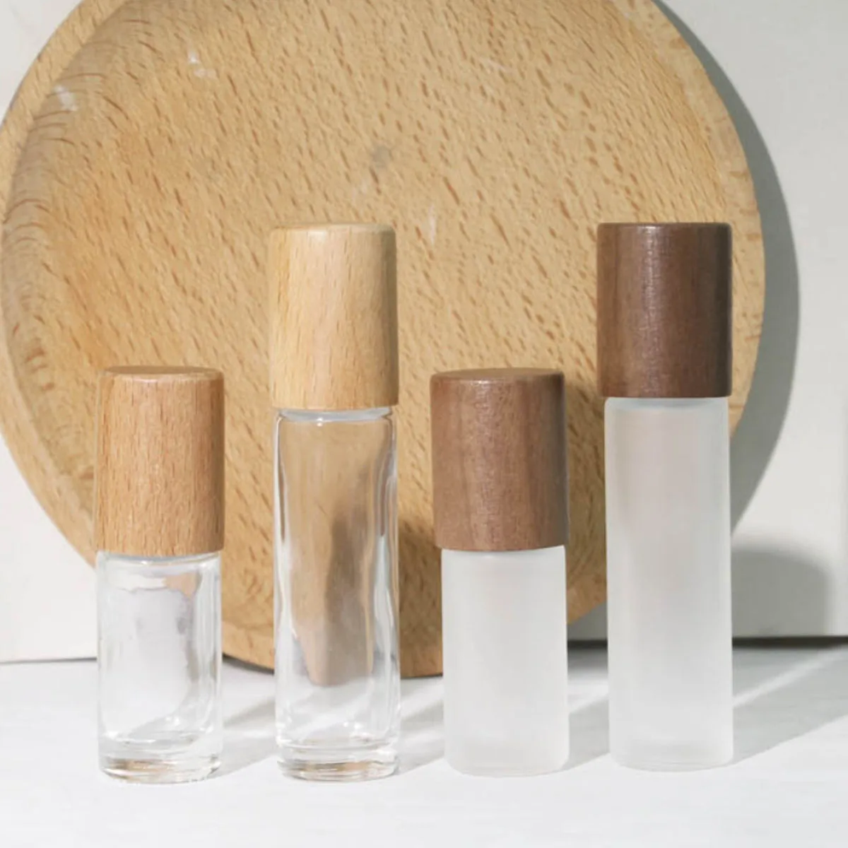 Premium Refillable Glass Roller Bottles with Natural Bamboo Lids - 5ml & 10ml Amber & Clear Vials