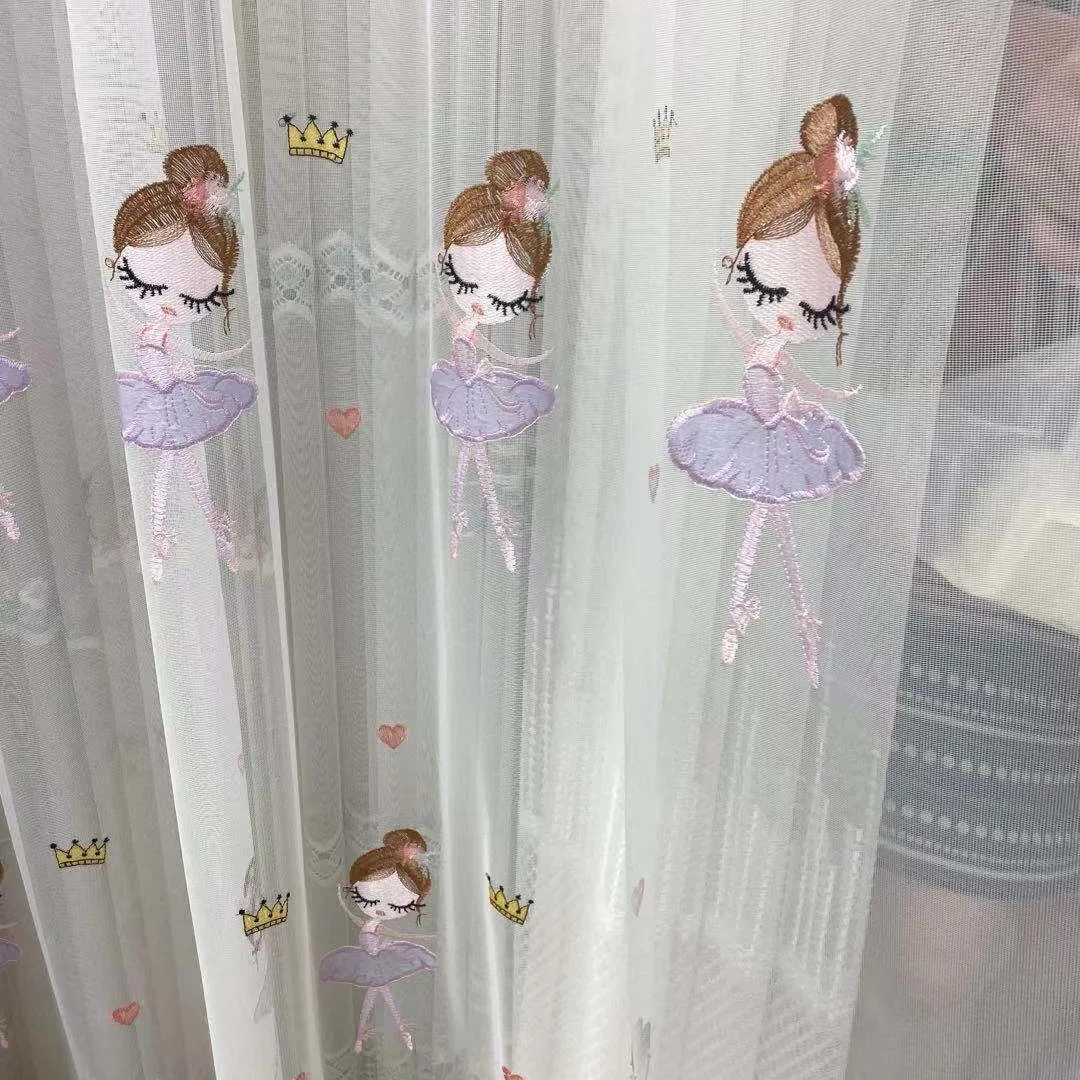 1 PC Small Fresh Window Screen Dancing Girl Embroidered Curtain Girl Bedroom Room Gauze Curtain Boutique Embroidery Modern 3