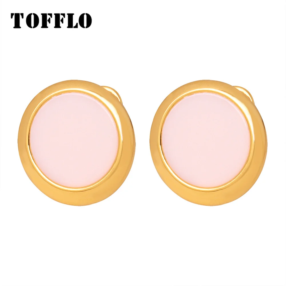 

TOSOKI Geometric Circular iIlaid Natural Titanium Steel Earrings For Women's Fashion Stud Earring BSF1148