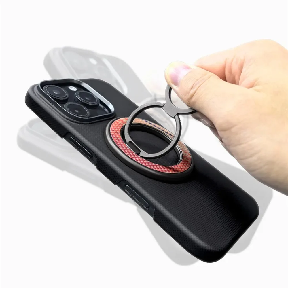 Aramid Carbon Fiber 360° Rotating Metal Ring with Double Folding Bracket