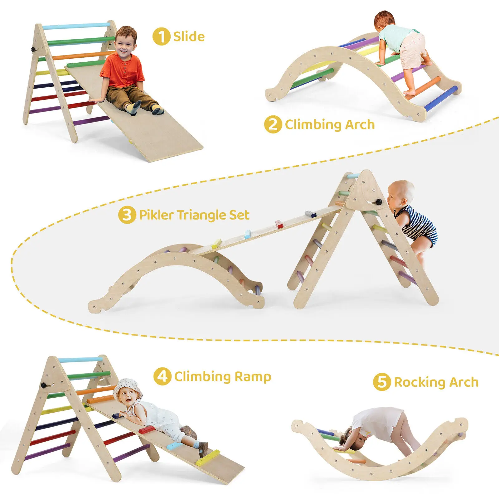 Foldable Climbing Triangle Ladder Toys with Ramp for Sliding,Climbing Set of 3 Wooden Safety Sturdy Kids Play Gym Indoor Outdoor 6