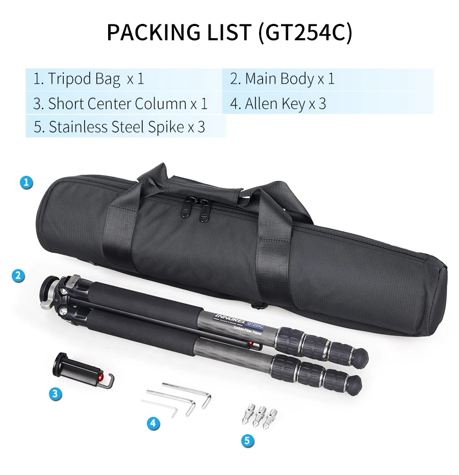 GT254C Carbon Fiber Tripod Camera Tripod Professional Compact Portable Stand wit