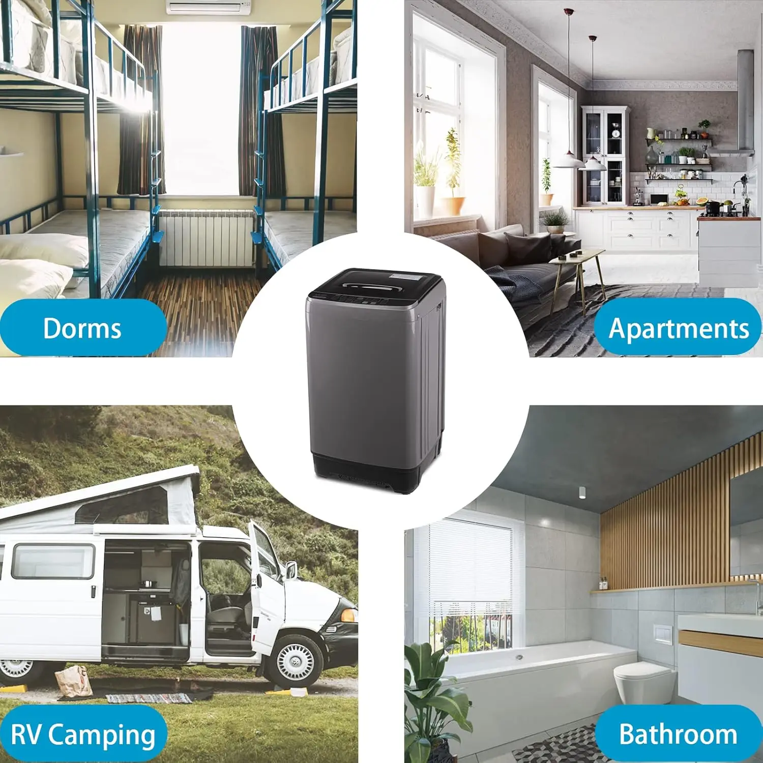 Fully Automatic Portable Washing Machine 13 lbs Capacity Compact Laundry Washer with Drain Pump 10 Wash Program