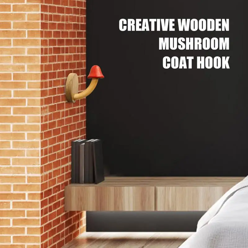 Mushroom Wall Hook Adhesive Shape Wood Hangers Vintage Hat Hook