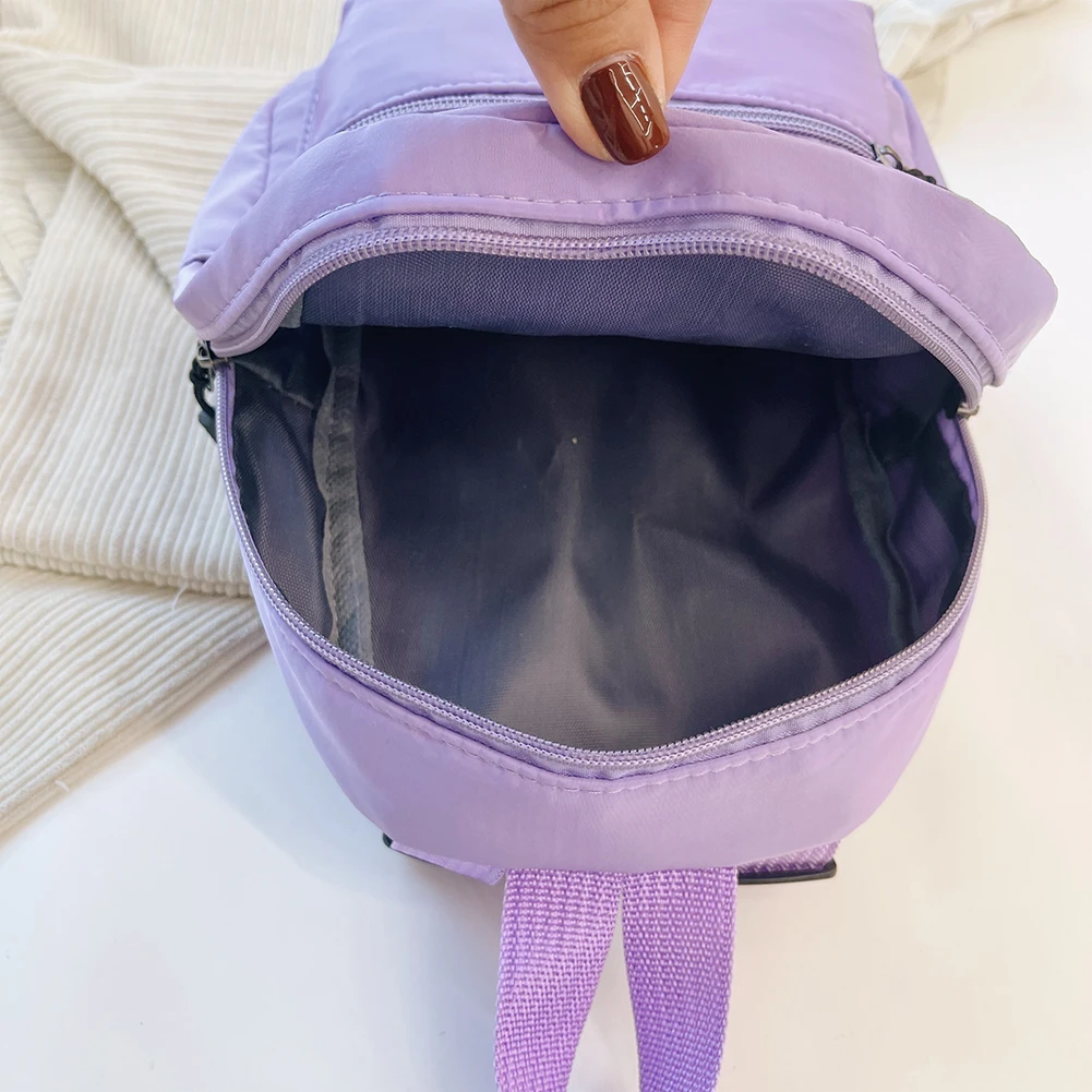 حقيبة نايلون بلون سادة للنساء ، حقائب ظهر صغيرة ، حقيبة ظهر بنمط Preppy ، موضة