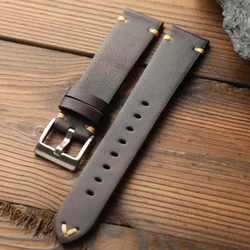 Vintage Style Men's Handmade Leather Watchband - Black & Brown Soft Cowhide - 22mm (Dark brown)