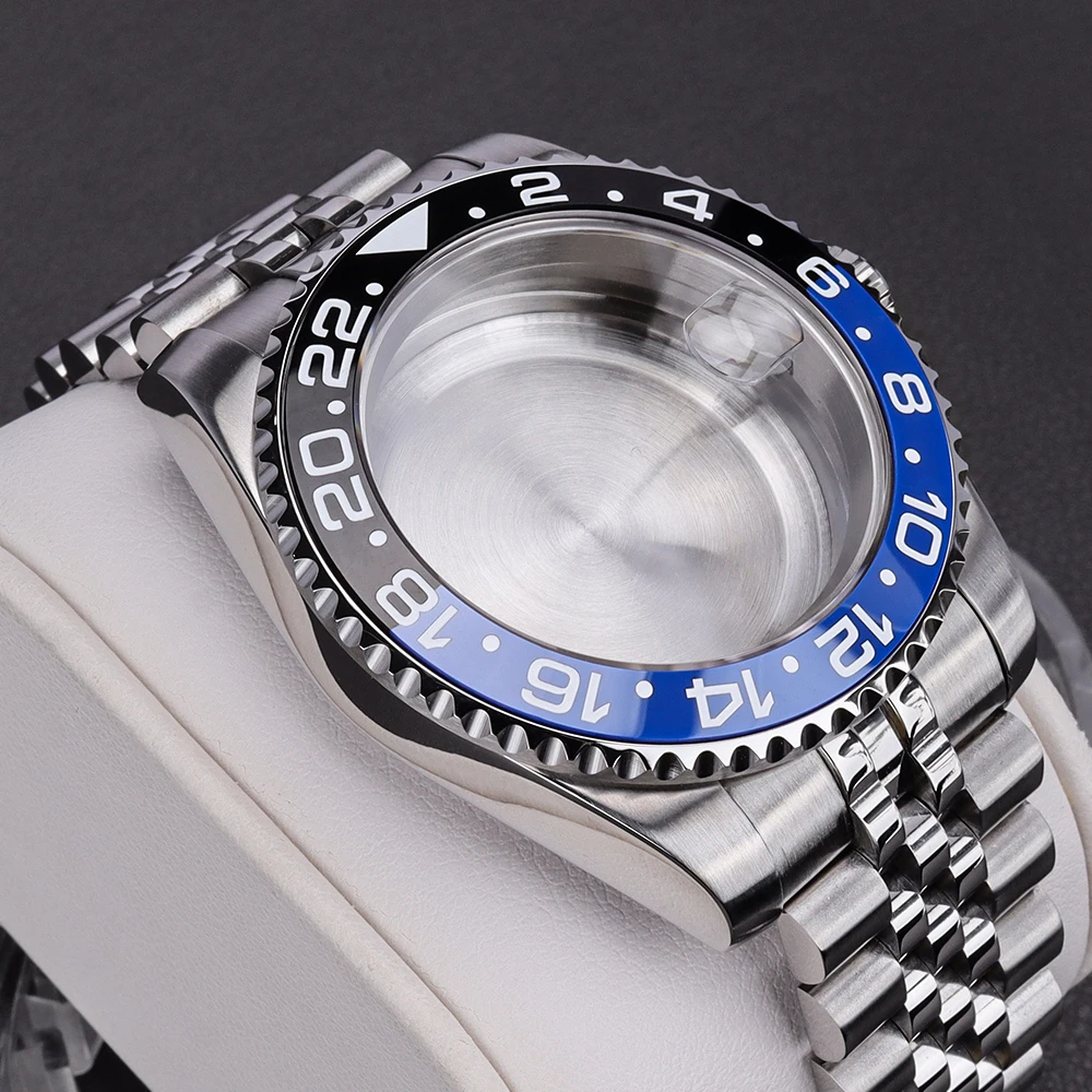 40mm Silbernes Herren-Uhrengehäuse mit Uhrenarmband, Saphirglas für Seiko NH34 NH35 NH36 ETA 2824 Miyota 8215 Uhrwerk, 28,5mm Zifferblatt SUB GMT – Detail 5